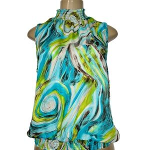 Abstract Swirl Halter Top Blue Green Size Large, Flow Top Sere Nade New York